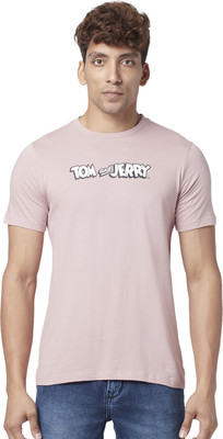 SF Jeans by Pantaloons Printed, Typography Men Round Neck Pink T-Shirt