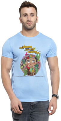 LV CARE Printed Men Round Neck Blue T-Shirt