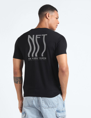 FLYING MACHINE Printed, Typography Men Round Neck Black T-Shirt