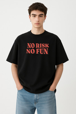 RIVONN Typography Men Crew Neck Black T-Shirt