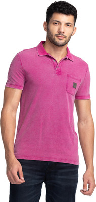 BEING HUMAN Solid Men Polo Neck Pink T-Shirt