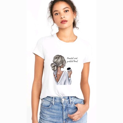 LOOK2BUY Printed Women Round Neck White T-Shirt