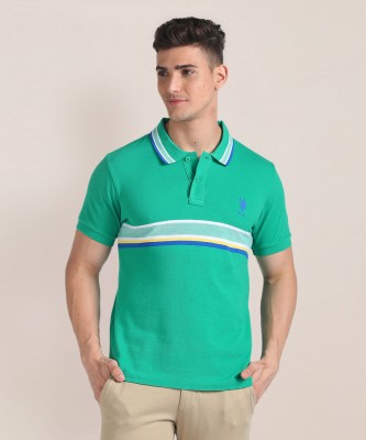 U.S. POLO ASSN. Striped Men Polo Neck Green T-Shirt