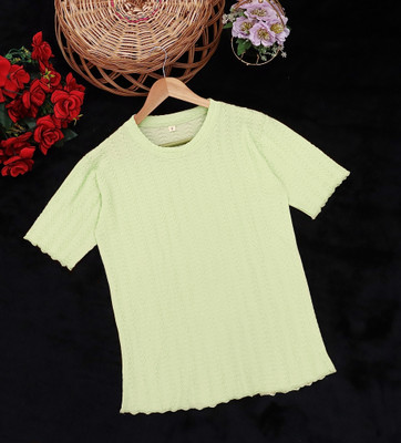 SOMVATI Self Design Women Round Neck Light Green T-Shirt