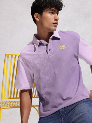 WROGN Printed Men Polo Neck Purple T-Shirt