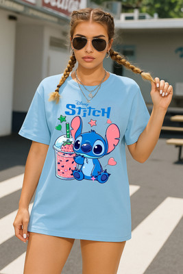 Madilyn Printed Women Round Neck Light Blue T-Shirt