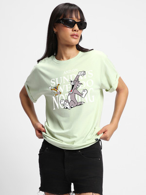 BEWAKOOF Graphic Print Women Round Neck Green T-Shirt