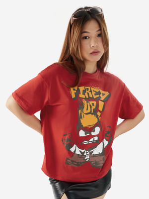 The Souled Store Graphic Print Women Round Neck Red T-Shirt