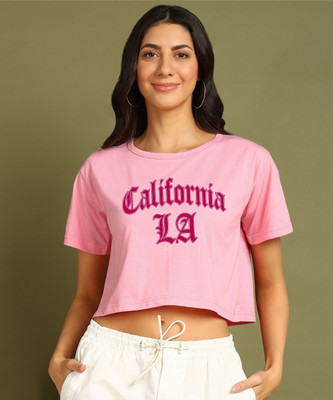 Moda Rapido Printed Women Round Neck Pink T-Shirt