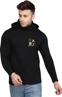 WOOSTRO Printed Men Hooded Neck Black T-Shirt