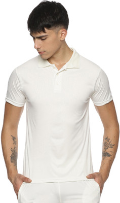 Prokick Solid Men Polo Neck White T-Shirt
