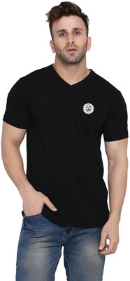 GEUM Printed Men V Neck Black T-Shirt