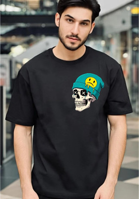 BLOSSOMTRADER Printed Men Round Neck Black T-Shirt