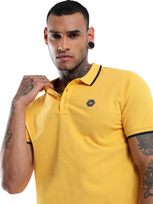WROGN Solid Men Polo Neck Yellow T-Shirt