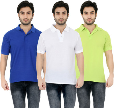 YUALIN CREATION Solid Men Polo Neck White T-Shirt