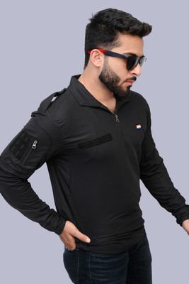 OMEE GOLD Solid Men Polo Neck Black T-Shirt