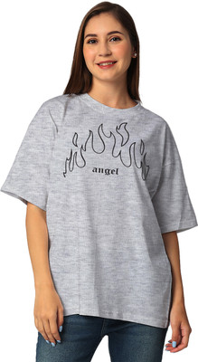 SHEDIATORS Printed, Typography Women Round Neck Grey T-Shirt