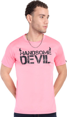 Go Devil Printed Men Round Neck Pink T-Shirt
