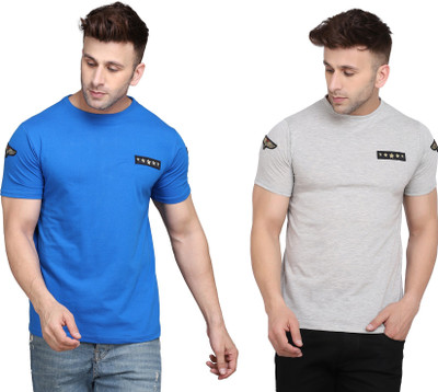 tfurnish Self Design Men Round Neck Silver, Blue T-Shirt