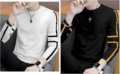 Jaqque Printed Men Henley Neck White, Black T-Shirt