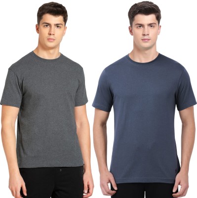 JOCKEY Solid Men Round Neck Grey, Dark Blue T-Shirt