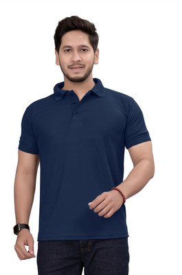 ShreeRangam Enterprise Solid Men Polo Neck Navy Blue T-Shirt