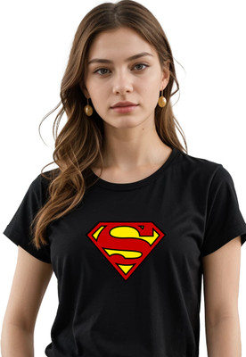 JEDFER Superhero, Graphic Print Women Round Neck Black T-Shirt