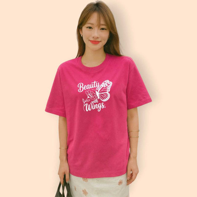 Stylicity Printed Women Round Neck Pink T-Shirt