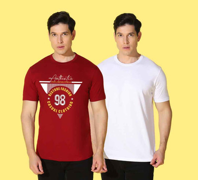 WOOSTRO Graphic Print, Solid Men Round Neck Multicolor T-Shirt