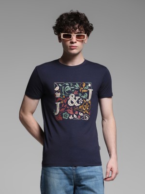 JACK & JONES Printed Men Round Neck Dark Blue T-Shirt