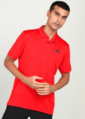 ADIDAS Solid Men Polo Neck Red T-Shirt