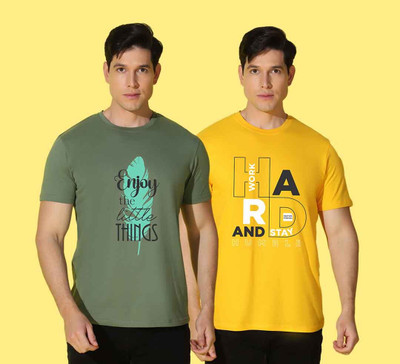 WOOSTRO Printed Men Round Neck Multicolor T-Shirt