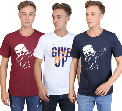 SUPERSQUAD Printed Men Round Neck Dark Blue, White, Maroon T-Shirt