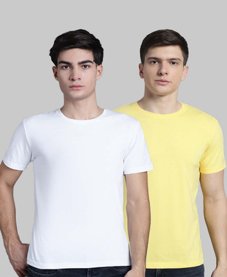 FBAR Solid Men Round Neck Yellow, White T-Shirt