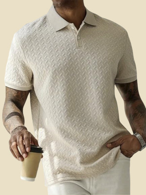 The Modern Soul Solid Men Polo Neck Beige T-Shirt