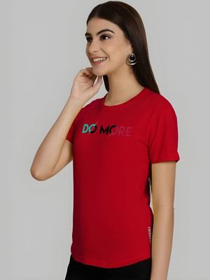 SZN Printed Women Round Neck Red T-Shirt