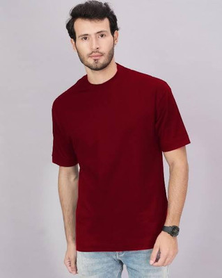 SAAV Solid Men Round Neck Maroon T-Shirt