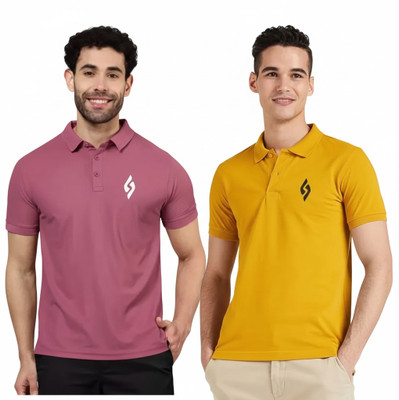 cnw Solid Men Polo Neck Multicolor T-Shirt