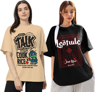 Leotude Printed Women Round Neck Multicolor T-Shirt