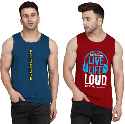 SLOWLORIS Printed Men Scoop Neck Maroon, Dark Blue T-Shirt
