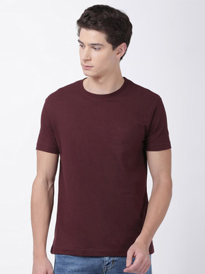 RULEDBYSUN Solid Men Round Neck Maroon T-Shirt