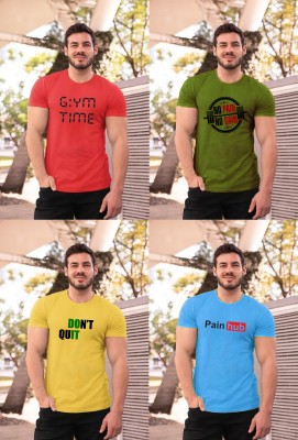 UDI n ADI Printed Men Round Neck Red, Dark Green, Yellow, Light Blue T-Shirt