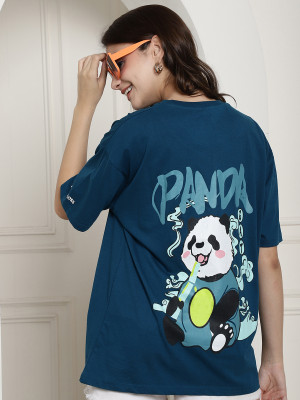 METRONAUT Typography, Printed Women Round Neck Blue T-Shirt