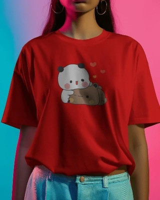 ZAMZAM Printed Women Round Neck Red T-Shirt