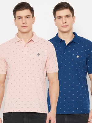 UBX Printed Men Polo Neck Pink, Dark Blue T-Shirt