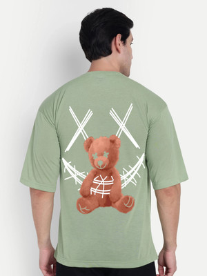 Manlino Graphic Print Men Round Neck Light Green T-Shirt