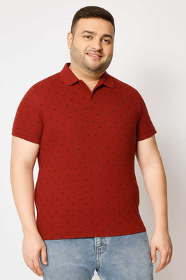 TISSORA Printed Men Polo Neck Pink T-Shirt