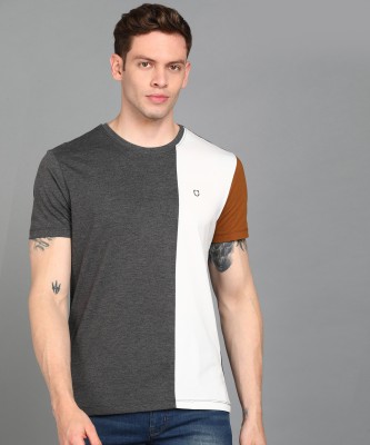 Urbano Fashion Colorblock Men Round Neck Grey T-Shirt