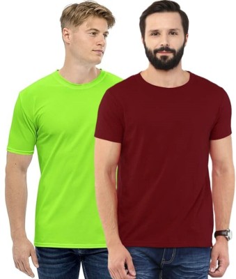 TRULYFEB Solid Men Round Neck Light Green, Maroon T-Shirt