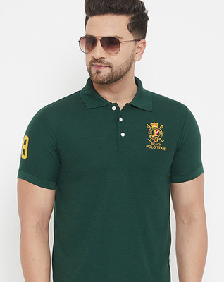 The Million Club Solid Men Polo Neck Green T-Shirt